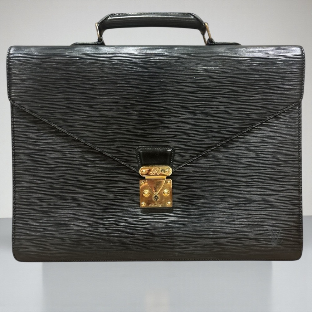 Louis Vuitton Black Epi Serviette Briefcase w/ Lock & Keys